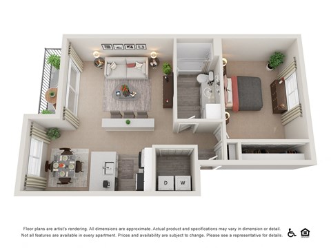1 Bed 1 Bath Loft  725 Sq. Ft. Floor plan at Canyon Park, Beaverton, 97005